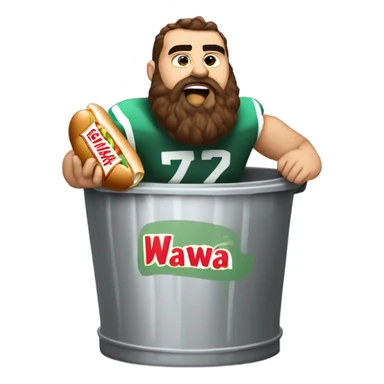Jason kelce eatingna wawa hoagie on top of a trash can sticker