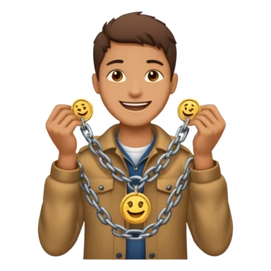 A relieved person breaking chains with a coin emoji sticker