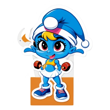 Smurfette with muscle and abs in the gym sticker