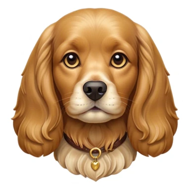 Cinematic Noble Gold Cocker Spaniel Portrait Emoji, Poised and regal, with a medium build and a lustrous, well-groomed golden coat, deep-set soulful brown eyes, Simplified yet sharp and sophisticated features, highly detailed, glowing with a soft, dignified glow, high shine, intelligent and loyal, stylized with an air of elegance, focused and attentive, soft glowing outline, capturing the essence of a watchful and confident companion, so majestic it feels as though it could trot out of the screen with effortless authority! sticker