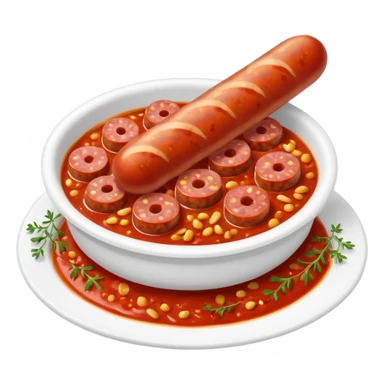 emoji of Rougail saucisse meal. Typical Reunion island meal. Sliced sausage in tomato sauce with thym  sticker