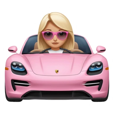 pink Porsche taycan with blonde girl, blue eyes, sitting in the car, front view point of view sticker