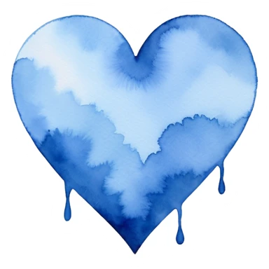 minimalist watercolor heart icon, monochromatic blue washes, soft bleeding edges, on textured white paper, serene and emotional, perfect for app icon, transparent background, flat lay --style raw --stylize 150 sticker