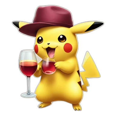pikachu with hat and drinking wine stonks sticker