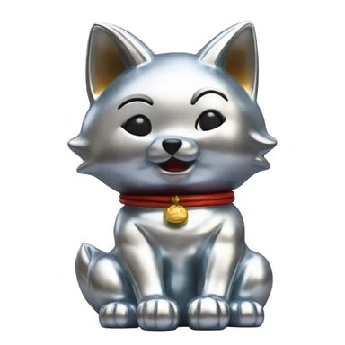 fully chrome fox statue in the form of maneki neko sticker