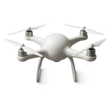 white drone with a smooth spherical central body, arms and rotors connecting flush to the ball, no logo sticker