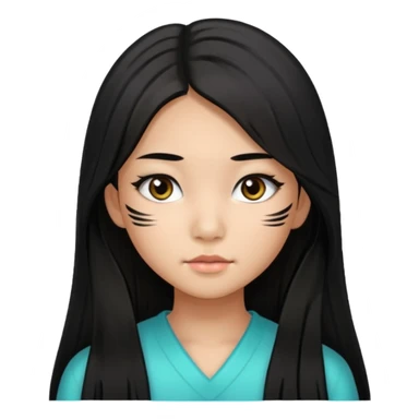 a tan chinese-american 15 year old girl with middle part long straight black hair down to her chest. mascara  sticker