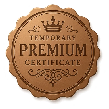 bronze Temporary Premium Certificate with a bronze crown, elegant and decorative, refined digital reward badge style sticker