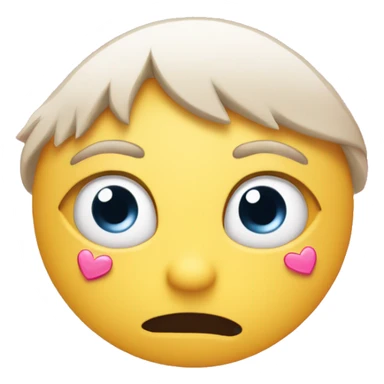 wary eyes emoji while blushing and pink hearts sticker