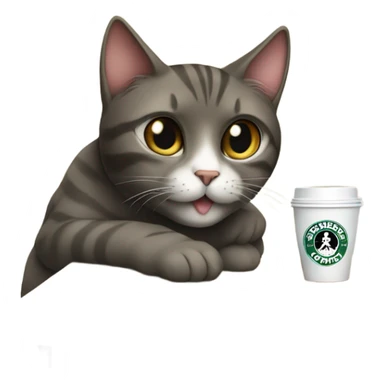 Cat drinking starbucks sticker