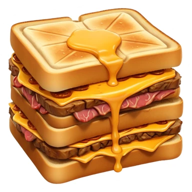 kavurma meat toasted sandwich object icon, grilled toasted bread, sautéed Turkish kavurma beef filling, melted cheese, juicy meat texture, golden brown crust, warm steam rising, 3D cartoon, mobile game icon style, centered, clean background, no text, no watermark sticker