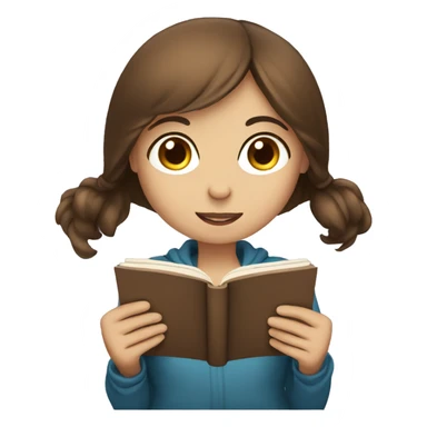 Girl with brown hair blue eyes reading a book sticker