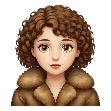 Caucasian girl with short curly hair and hazel eyes in fur-coat  sticker