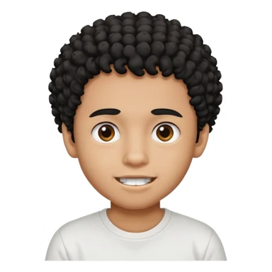 a black boy with a curly hair and a white t shirt no teet sticker