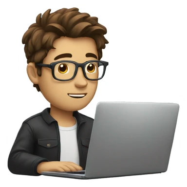 a man with brown hair and glasses at a laptop; he is daydreaming  sticker