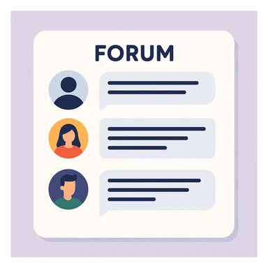 modern flat design illustration of an online forum interface, with chat bubbles and user avatars sticker