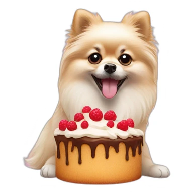 Pomeranian eat cake sticker