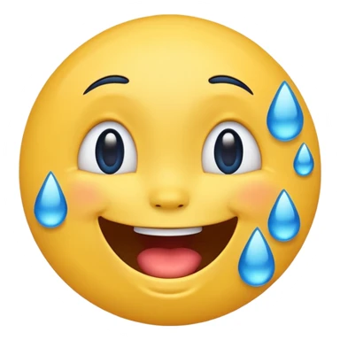 Emoji, yellow round laughing face, blue tears of joy on it  sticker