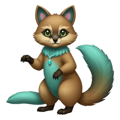 exotic shiny sparkly colorful cool realistic cute beautiful dark gloomy ghostly spooky greyish blackish green cyan toned colored fantasy-Cacomistle-tanuki-oncilla-caracal-animal-hybrid (full body) sticker