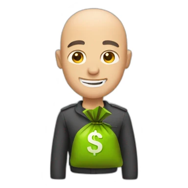 a bald man with a moneybag sticker