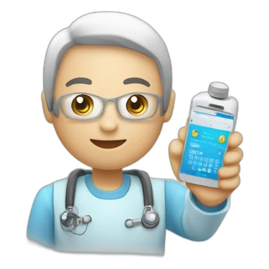 Un emoji di una persona con uno smartphone che scansiona un codice QR su un flacone di medicinale. sticker