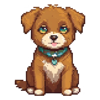 A cute cartoon dog, brown fur, playful pose, sitting. sticker