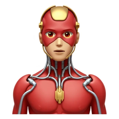 3D render of Neural Link, futuristic cyborg aesthetic, fusion of organic skin and chrome metal, gold brass valves mixed with red muscle tissue, exposed wiring, emoji style, isolated on white background --v 6.0. sticker