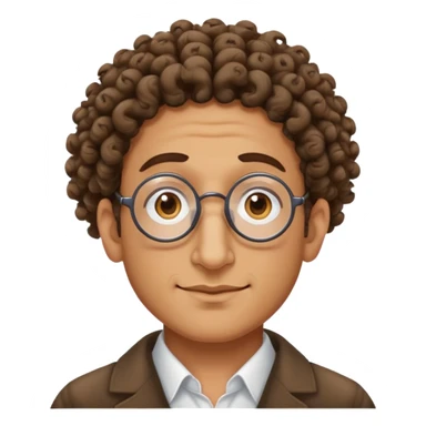 Jewish man with yamaka, extremely large nose, 3 curly strands of hair coming out from the top of his head on each side, give him small circular glasses too sticker