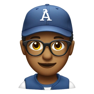 Middle schooler wearing a t-shirt base ball cap jeens and glasses sticker