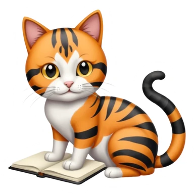 gatita con manchas negras atigradas viendo una libreta anillada sticker