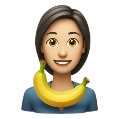 A large headshot of a woman eating a banana sticker