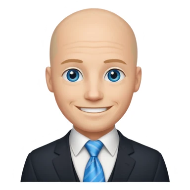Bald blue eyed groom  with tye sticker