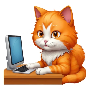 A cat is using a desktop computer in the study room. sticker
