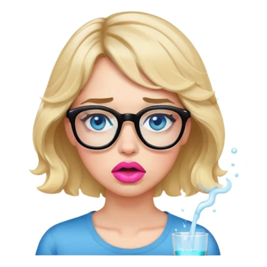 Blonde woman with short wavy hair, blue eyes and pink lips wearing black glasses vomiting  sticker