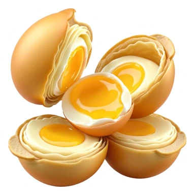 3D rendered authentic Hong Kong egg puffs (港式鸡蛋仔) being pulled apart showing stretchy interior, golden color, hyper-realistic egg-shaped bubbles, glossy surface, detailed texture sticker