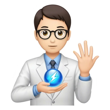 Japanese teacher holding electrical orb of energy sticker