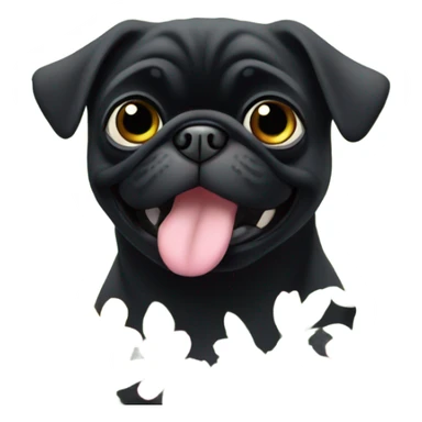 Black pug , surrounded by flowers, holding a green sign that says “good luck”  sticker