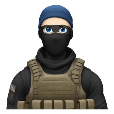 male, pale skin, call of duty black face mask, camo tactical gear, combat boots, black beanie, blue eyes sticker