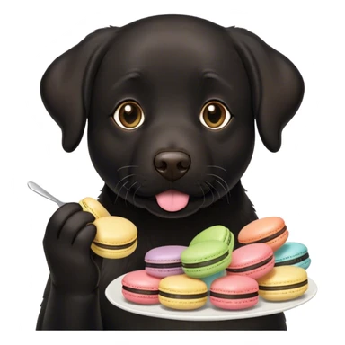 Black lab eating macarons sticker