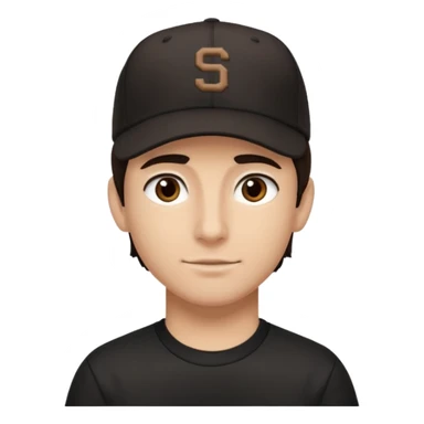 male, dark brown hair, dark brown eyes, fair skin, black baseball hat, dry fit tee sticker