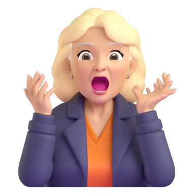 mean Karen, old yelling lady with blonde hair and a jacket sticker