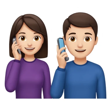generate 2 teenagers. (one boy, one girl) brunette. calling while smiling awkwardly sticker