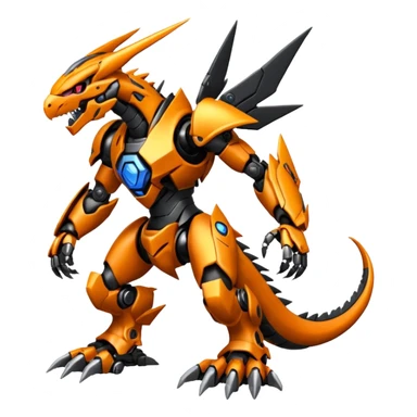 Cool Futuristic Black Orange Cyber-Digimon-Fakemon-Guilmon-Guilmon-Raptor-Wargreymon-Mecha-fusion (full body) sticker