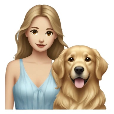 Golden retriever with a girl in white blue dress sticker