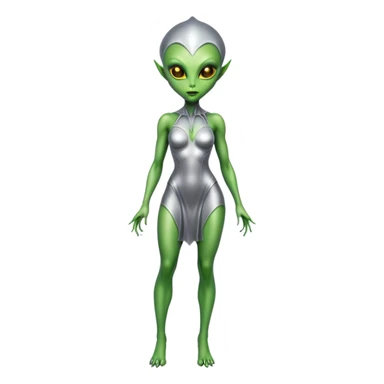 Green Alien woman in silver dress, full figure, scale skin, yellow eyes sticker