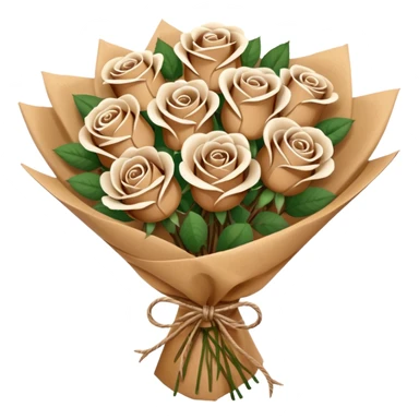 boquet of brown/ white roses in a paper package sticker
