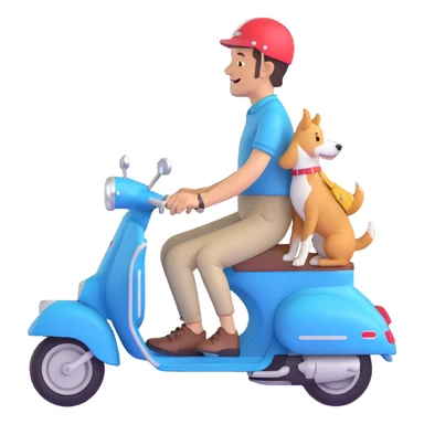 man and his pet dog riding a vespa sticker