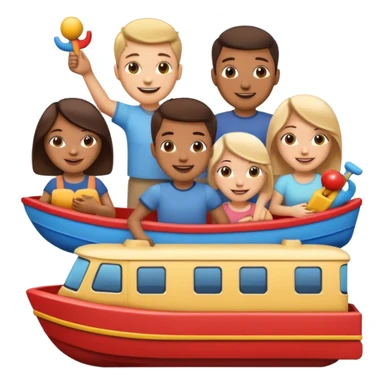 emoji with friends holding cool stufff like boats and trains sticker