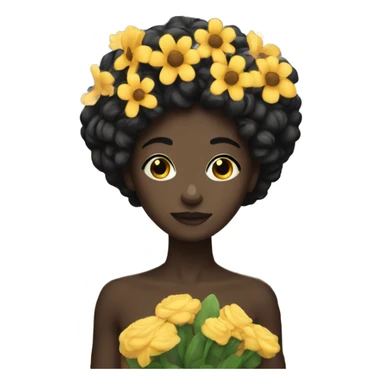 Black skin with black hair holding a lot of flowers sticker
