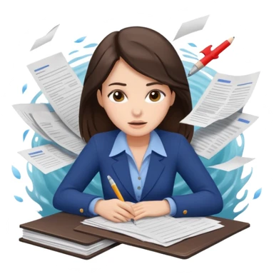 Pretty female Brunette “drowning” in paperwork sticker